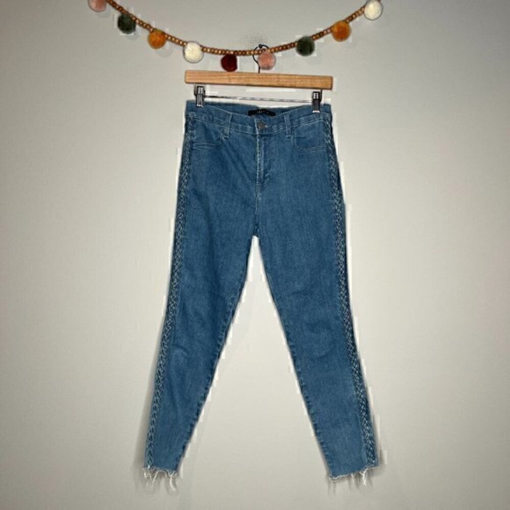 J Brand Blue Star Braid raw hem jeans
